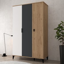6302 Neva 3 Kapılı 200 cm Gizli Çekmeceli Gardırop , Elbise Dolabı , Genç Odası