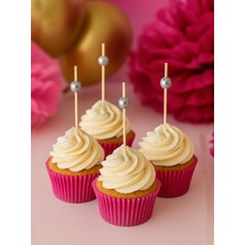 Incili Kürdan Süslü Dekoratif Cupcake Kokteyl Kürdanı Gümüş 12'li