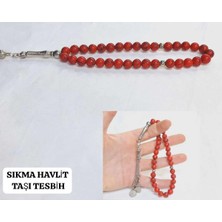 Sıkma Havlit Taşı Tesbih Kırmızı Hediyelik Aksesuar Bijuteri Tesbih