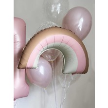 Retro Gökkuşağı Folyo Balon Parti Balonu Pembe 82 cm