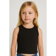 Kız Çocuk Pamuklu  Ribana Kolsuz Crop T-Shirt
