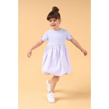 Kız Çocuk Pamuklu  Balon Etekli Kısa Kollu Elbise