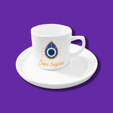 Kişiye Özel Nazar Boncuğu Tasarımlı Hediyelik Tekli Kahve Fincanı