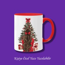 Yılbaşı Tasarımlı Çam Ağacı Tekli Kız Baskılı Isim Yazılabilir Kupa Bardak