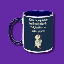 Bak Kendime Kahve Yaptım Tasarımlı Isim Yazılabilir Lacivert Kupa Bardak