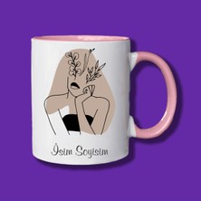 Kişiye Özel Kadın Sülieti Tasarımlı Çift Yön Baskılı Siyah ve Pembe Kupa Bardak