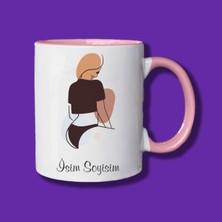 Kişiye Özel Kadın Sülieti Tasarımlı Çift Yön Baskılı Siyah ve Pembe Kupa Bardak