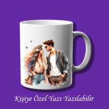 Sevgili ve Eşlere Özel Çift Tasarımlı Isme Özel Baskılı Renkli Kupa Bardak