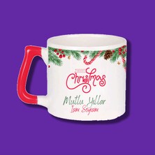 Kişiye Özel Yılbaşı Tasarımlı Kırmızı Kulplu Hediyelik Kupa Bardak