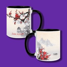 Kişiye Özel Baskılı Japon Çiçekleri Baskılı Isim Yazılabilir Kupa Bardak