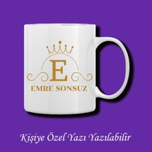 Kişiye Özel Isim ve E Harfli Çiftyön Baskılı Kupa Bardak