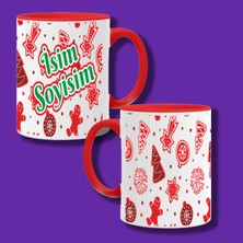 Yılbaşı Tasarımlı Kişiye Özel Isim Baskılı Içi ve Kulbu Kırmızı Kupa Bardak