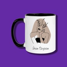 Kişiye Özel Kadın Sülieti Tasarımlı Çift Yön Baskılı Siyah ve Pembe Kupa Bardak