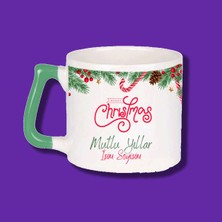 Kişiye Özel Yılbaşı Tasarımlı Yeşil Kulplu Hediyelik Kupa Bardak