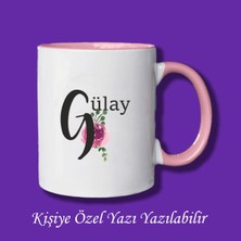 Isme Özel Baş Harf ve Isim Baskılı Çiçek Desenli Renkli Kupa Bardak ve Kahve Fincanı