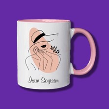 Kişiye Özel Kadın Sülieti Tasarımlı Çift Yön Baskılı Siyah ve Pembe Kupa Bardak