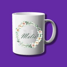 Kişiye Özel Çiçekli Çerçeve Tasarımlı Harf ve Isim Kupası - Hediyelik Elit Kupa Bardak