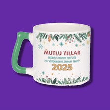 Kişiye Özel Yeni Yıl Tasarım Baskılı Hediye Yeşil Kulplu Kupa Bardak