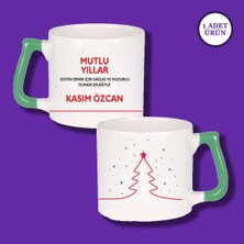 Kişiye Özel Yılbaşı Tasarımlı Isme Özel Baskılı Yeşil Kulplu Hediye Kupa Bardak