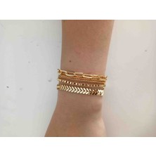 4lü Gold Renk Zincir Şık Bileklik Set