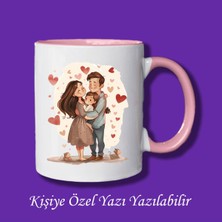 Isme Özel 3 Kişilik Aile Resmi Baskılı Renkli Kupa Bardak