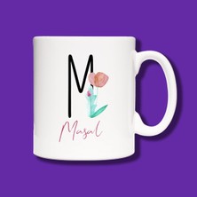 Kişiye Özel M Harfli Çiçek Tasarımlı Isme Özel Eko Kupa Bardak