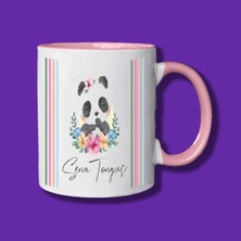 Kişiye Özel Renkli Çiçek ve Panda Tasarımlı Isim Yazılabilir Elit Kupa Bardak