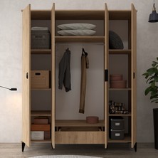 6401 Neva 4 Kapılı 200 cm Gizli Çekmeceli Gardırop , Elbise Dolabı , Genç Odası