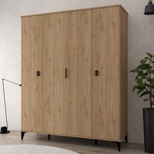 6401 Neva 4 Kapılı 200 cm Gizli Çekmeceli Gardırop , Elbise Dolabı , Genç Odası
