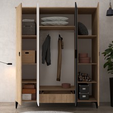 6402 Neva 4 Kapılı 200 cm Gizli Çekmeceli Gardırop , Elbise Dolabı , Genç Odası