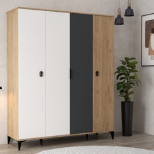 6402 Neva 4 Kapılı 200 cm Gizli Çekmeceli Gardırop , Elbise Dolabı , Genç Odası
