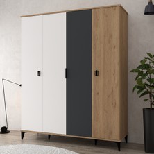 6402 Neva 4 Kapılı 200 cm Gizli Çekmeceli Gardırop , Elbise Dolabı , Genç Odası