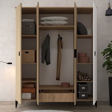6404 Neva 4 Kapılı 200 cm Gizli Çekmeceli Gardırop , Elbise Dolabı , Genç Odası