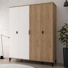 6403 Neva 4 Kapılı 200 cm Gizli Çekmeceli Gardırop , Elbise Dolabı , Genç Odası