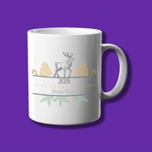 Kişiye Özel Geyik ve Yılbaşı Tasarımlı Isme Özel Hediye Eko Kupa Bardak