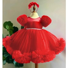 Melek Golden Kız Çocuk Düğün Elbisesi Kırmızı Abiye Elbise Slim Silüet