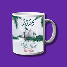 Kişiye Özel Yılbaşı Topları ve Çam Ağacı Tasarımlı Isim Yazılabilir Hediyelik Eko Kupa Bardak