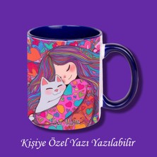 Isimli ve Kişiye Özel Kedi ve Kız Tasarımlı Kupa Bardak