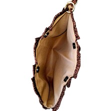 Gojo Handmade Siyah Deri Parçalı Bakır Metalik Ipli Clutch Çanta