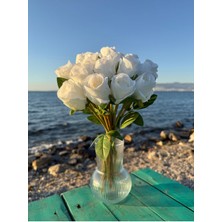 16LI Beyaz Gül Yapay Yüksek Kalite