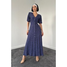 Aisha Elbise Lacivert Arka ve Bel Ucu Gipeli Elbise