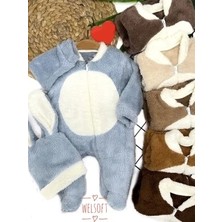 3-6-9-12 Ay Tavşan Kulak Şapkalı Fermuar Kapamalı Patikli Eldivenli Tüylü Erkek Bebek Tulumu