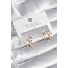 Pirinç Gold Renk Zirkon Taşlı Kadın Küpe