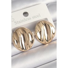 Pirinç Gold Renk Işlemeli Daire Plaka Model Kadın Küpe