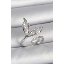 Pirinç Gümüş Renk Zirkon Taşlı Balık Kuyruğu Model Ayarlanabilir Kadın Yüzük