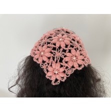 Çiçek Desenli Boncuklu Bağlamalı Saç Bandana Çiçekli Toka