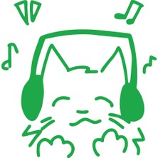 Müzik Dinleyen Kedi Sticker 17X17 cm Yeşil