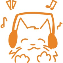 Müzik Dinleyen Kedi Sticker 17X17 cm Turuncu