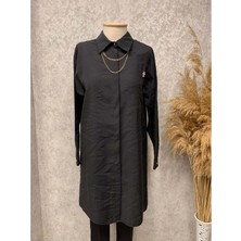 25Y1224 Tunik Gömlek Yakası Broşlu Kolyeli - Kado - 25Y1224 - Siyah - 44