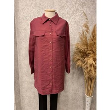 25Y1864 Tunik Gömlek Robalı Kapaklı Cep Görünümlü Düğmeli - Kado - 25Y1864 - Bordo - 44